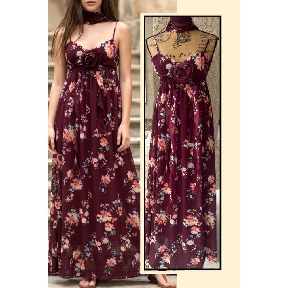 Petal & Pup Tully Rose and Drape Detail Sleeveless Maxi Dress with Scarf Size S